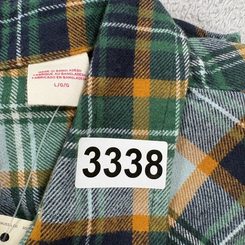 Levis Men Green Plaid The Western Standard Fit Cotton Flannel Shirt Pearl Snap L